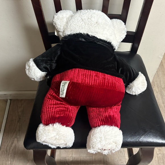 Festive White Teddy Bear in Black Jacket and Red Outfit 19 in - Picture 2 of 7